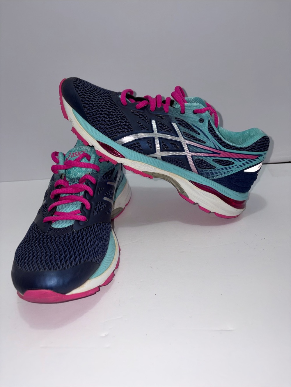 ASICS Gel-Cumulus 18 Womens 6 Blue Glow Pink Teal Athletic Running Shoes T6C8N